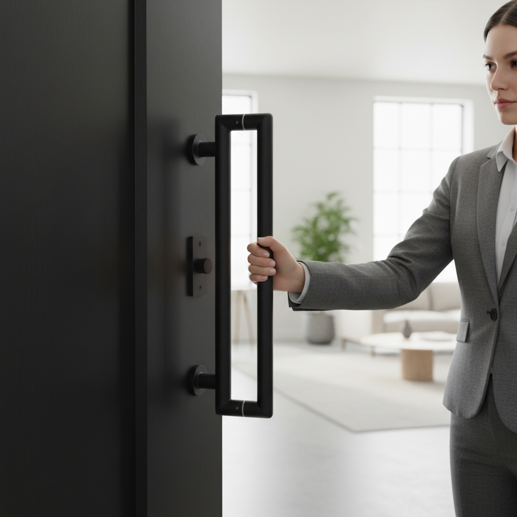 Mitred Back to Back Round Pull Handle Pack with Magnetic Latch - Elegant Black Matt Finish for Modern Interiors - Image 2