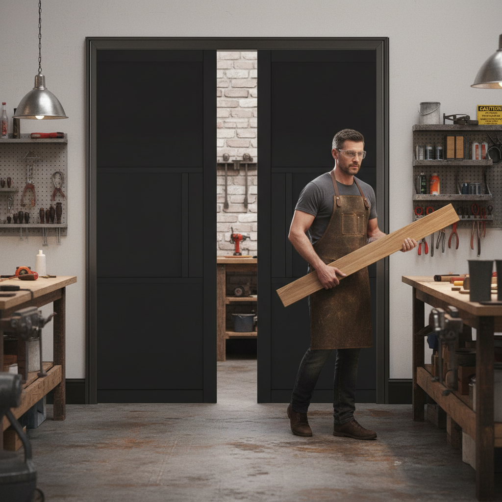 Premium 3 Panel Double Pocket Door System with Galvanized Steel Frame and Timber Lining Kit for Smooth Operation