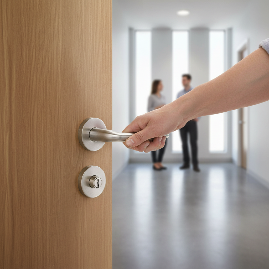 Premium Modern Round Lever Door Handle Set with Satin Chrome Finish for Contemporary Interiors - Image 2