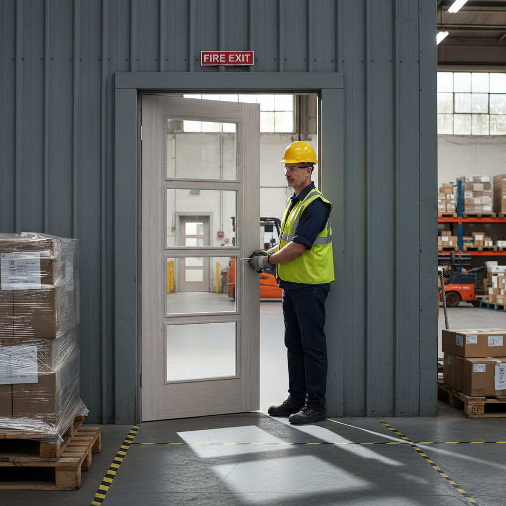 Premium Contemporary Light Grey Glazed Fire Door with Engineered Construction and 30-Minute Fire Rating