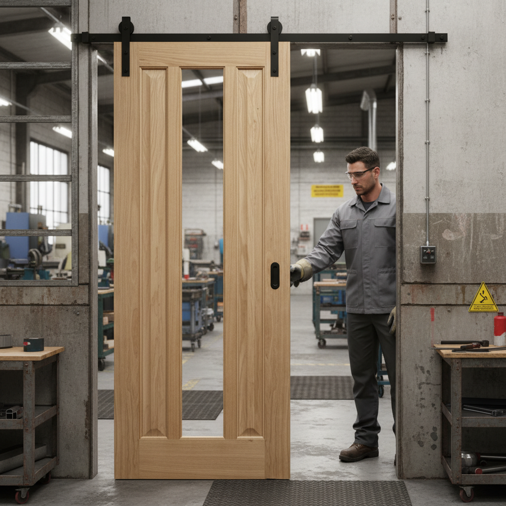 Premium Clear Glazed Face Mounted Sliding Door Set for Wooden Doors Up to 100kg with Rustic Finish Options