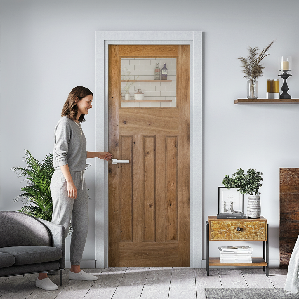 Premium Internal Rustic Oak Fully Finished Clear Glass Door for Modern Interiors - Image 2