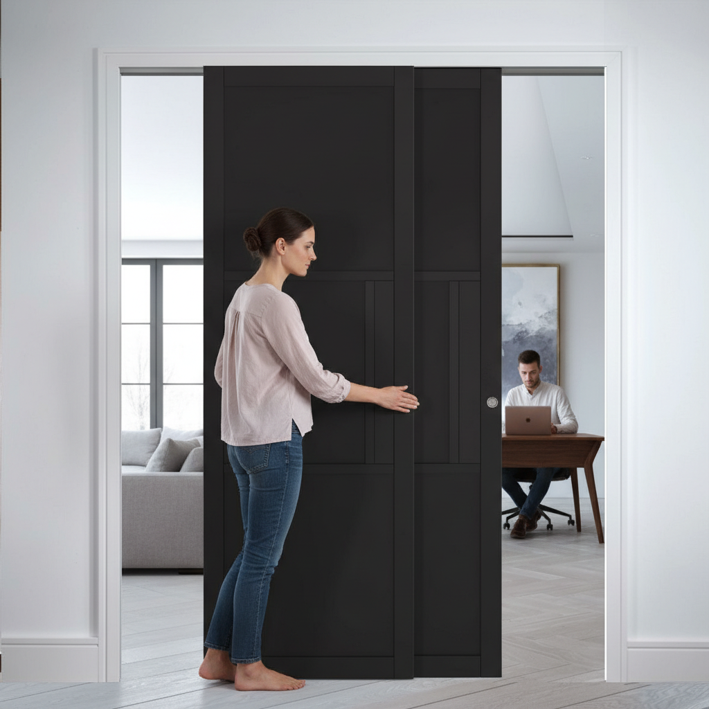 Premium 3-Panel Telescopic Pocket Door System with High-End Black Finish for Modern Interiors