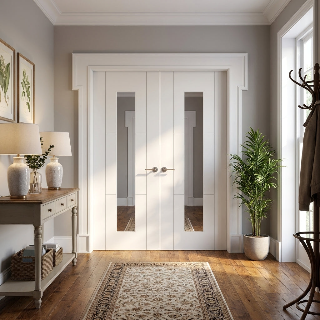 Internal French Door with 1 Light Clear Glass, White Primed, Semi-Solid Core
