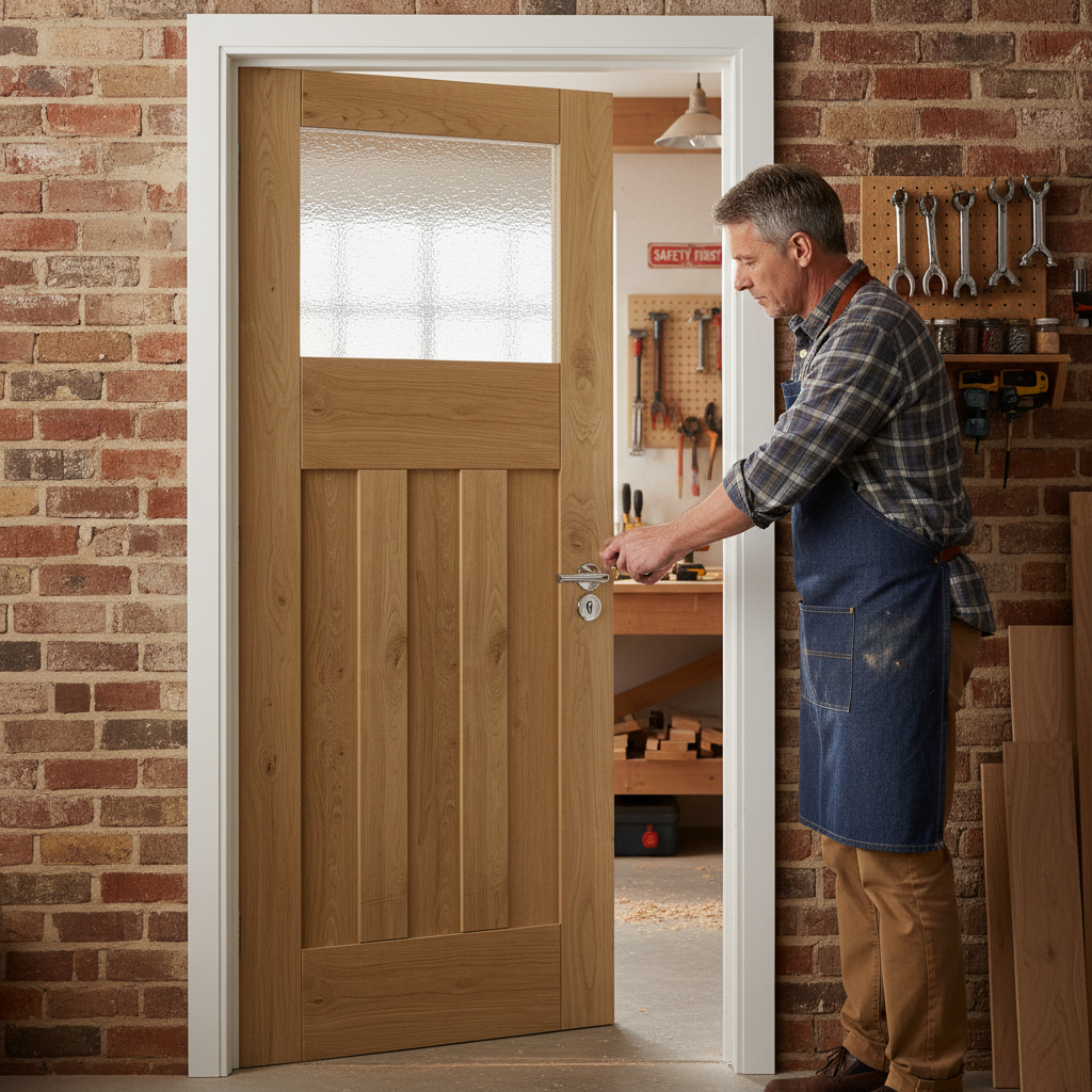 Premium Rustic Oak Internal Door with Opaque Glazing and Solid Core Construction for Enhanced Light and Privacy