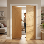 Premium Custom Made Oak French Doors with Contemporary Curved Design and Deep U Grooves