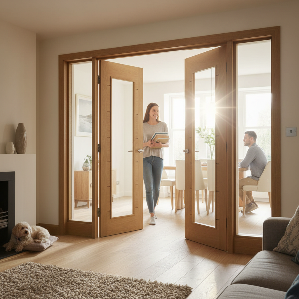 Premium Oak Glazed French Doors - Unfinished Internal Double Doors with Clear Safety Glass Panels for Maximum Light Flow