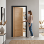 Premium Fully Finished Contemporary Oak Internal Door with V Grooves and Glazed Option