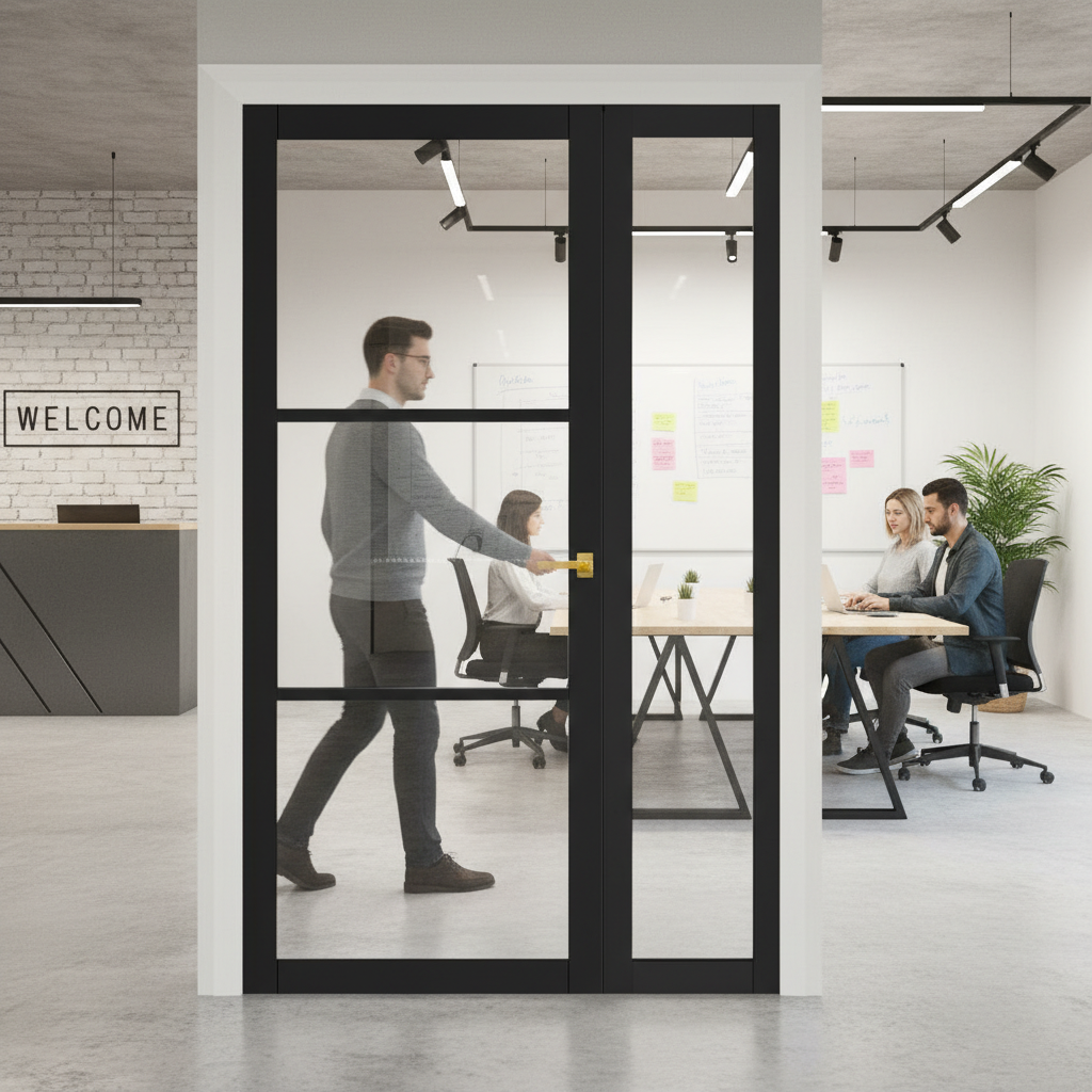 Premium Extra Slim 3L Fire Door with Fixed Sidelight and Frame for Modern Industrial Spaces