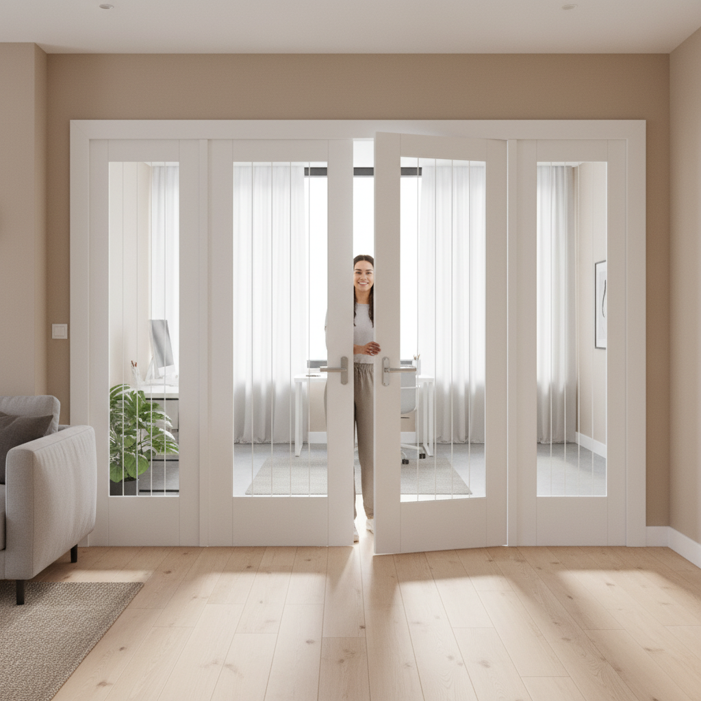 Internal Room Divider Set with Etched Lined Glass Panels and Pre-Primed Frame for Elegant Living Spaces - Image 2