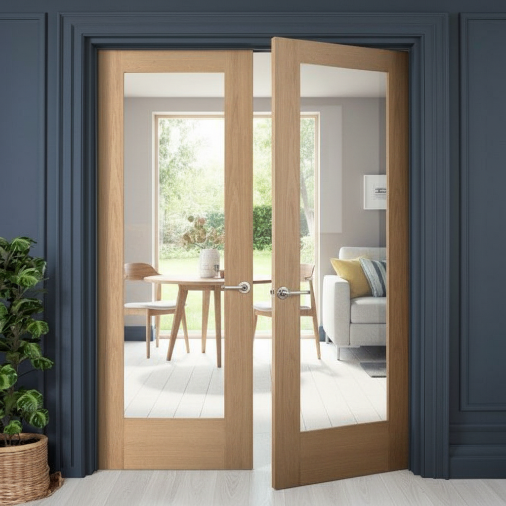 Premium Internal Oak Unfinished Pattern 10 1 Light Glazed Pair Door - Customizable Design with Included Door Pair Maker