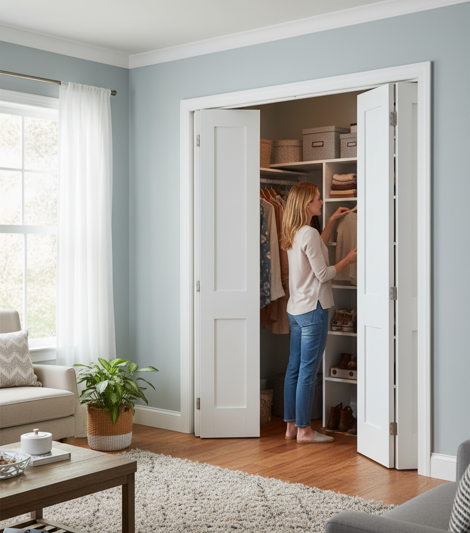Premium White Shaker Bifold Door - Contemporary Design with Complete Track System for Modern Homes