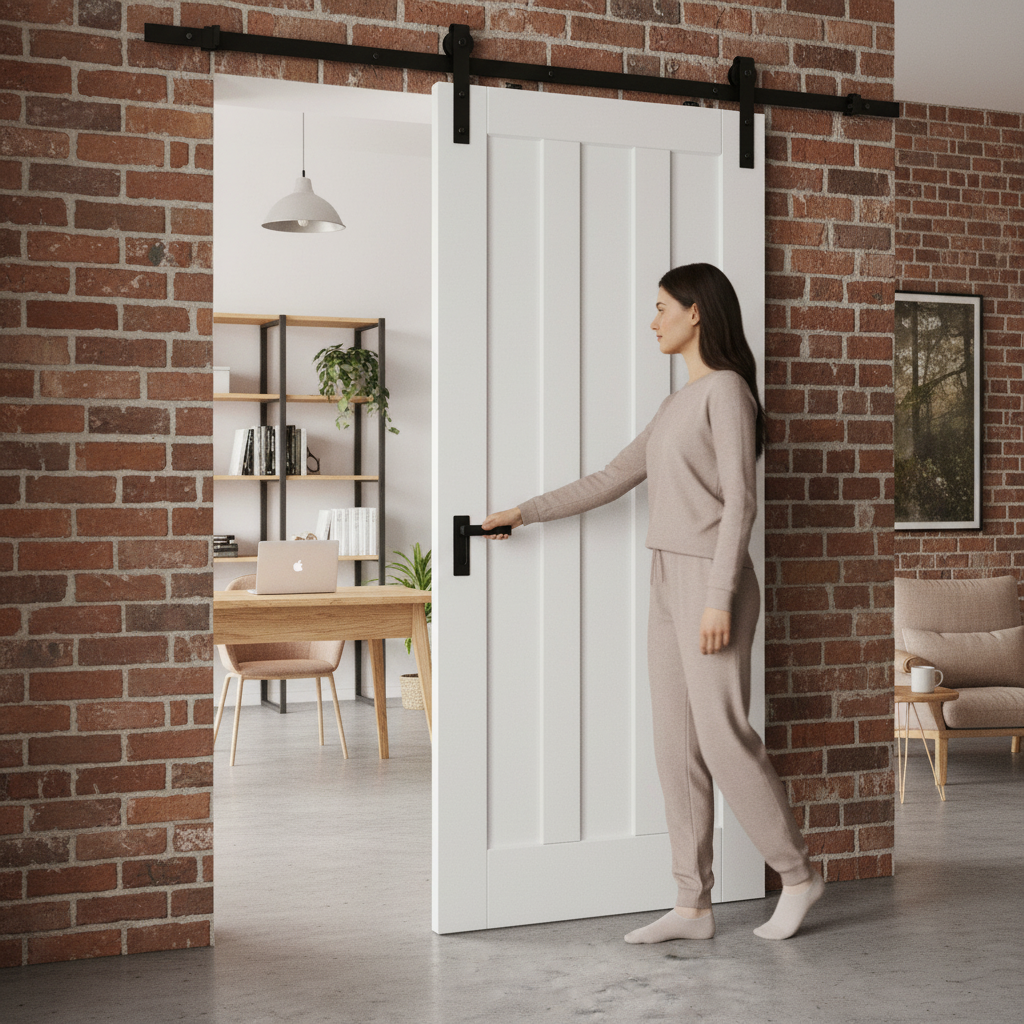 Internal Sliding Door Set with Classic Three-Panel Design, Ready-to-Paint Surface and Space-Saving Mechanism - Image 2