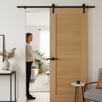 Premium Oak Internal Fully Finished Sliding Door with Black Top Mounted Kit – Sleek Contemporary Design for Modern Interiors