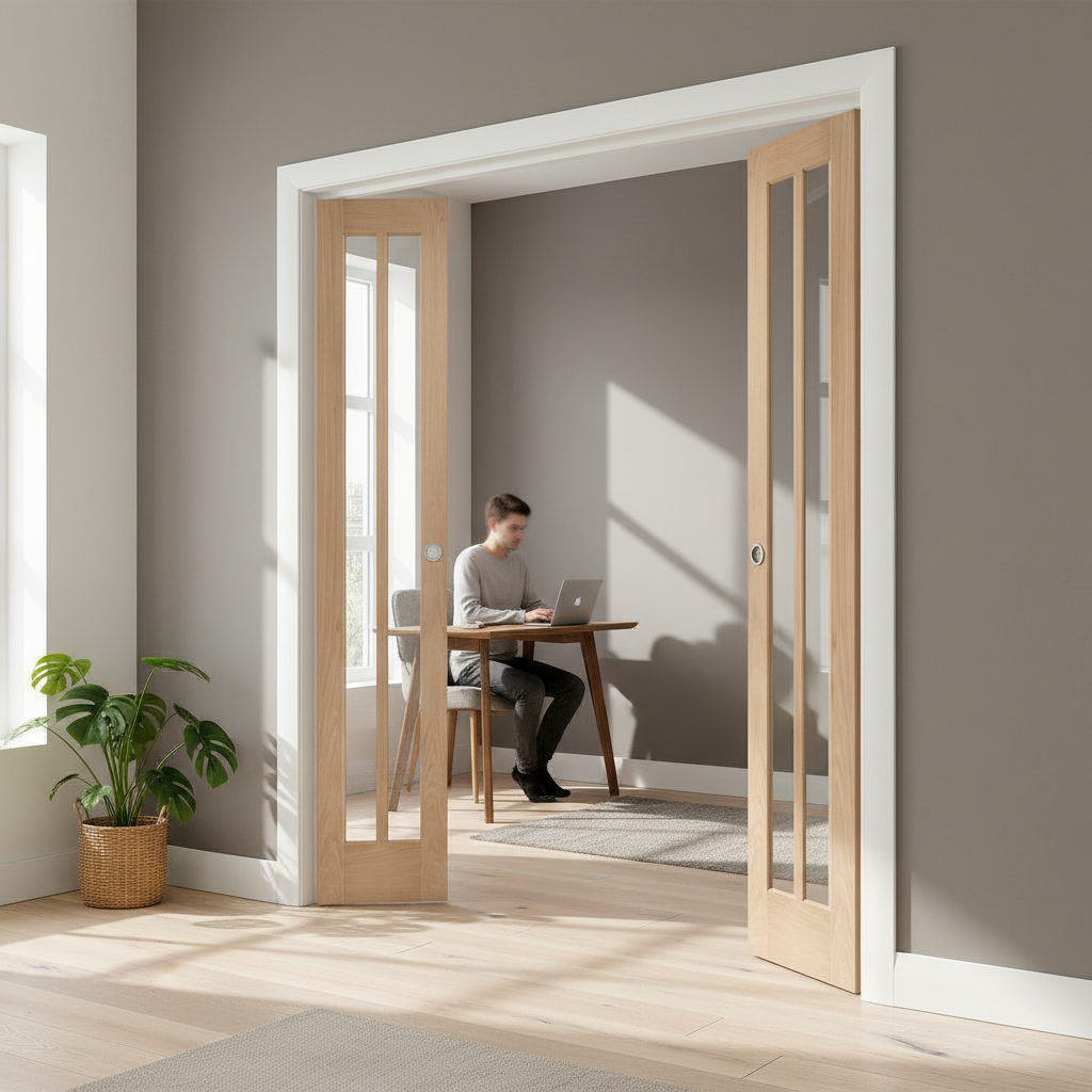 Premium Internal Clear Glazed Bifold Door - Space-Saving Design, Unfinished for Custom Finish