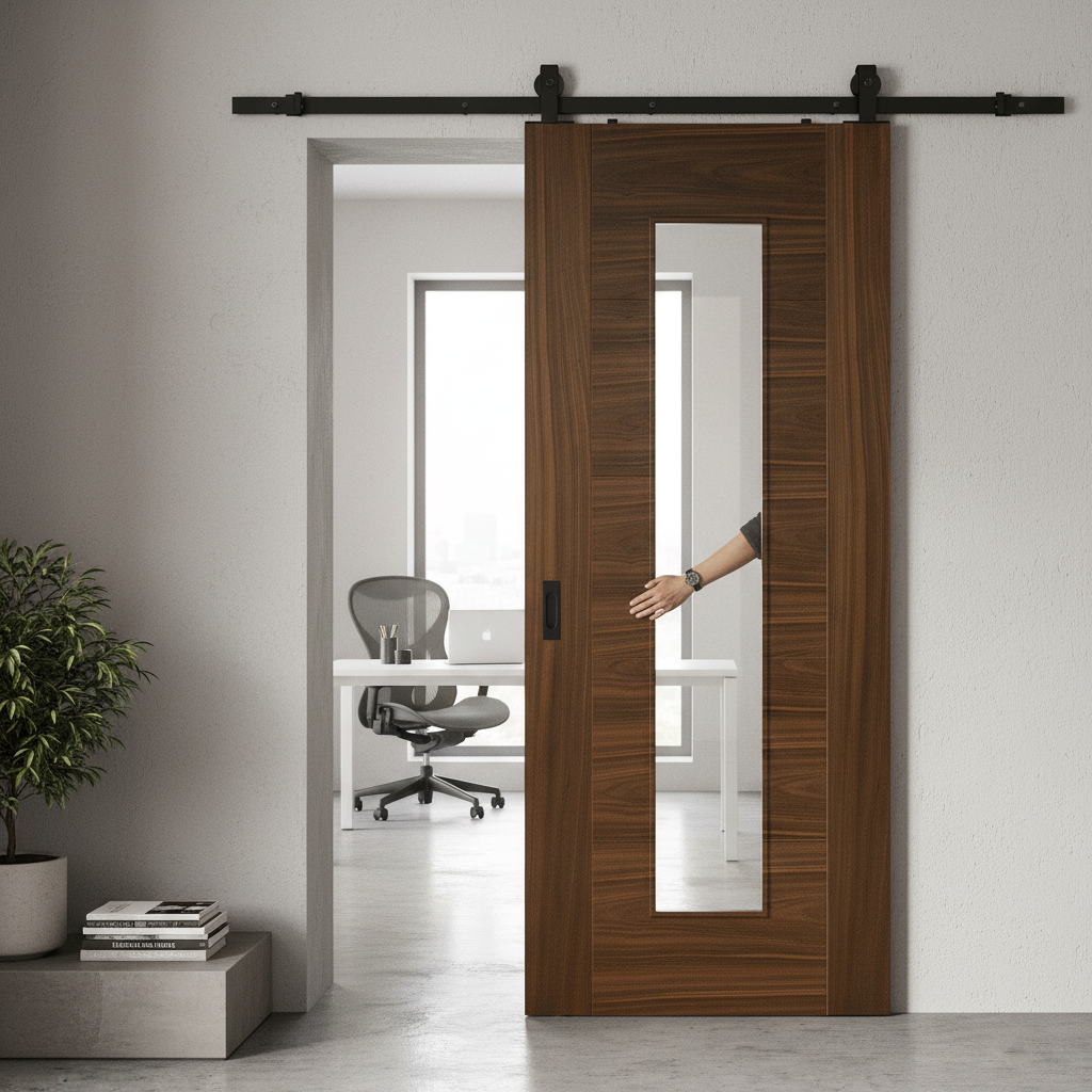 Premium Fully Finished Milano 1 Light Clear Glass Sliding Door with Black Steel Track - Modern Victorian Design