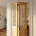 Internal Bi-Fold Door with 2 Light Campion Glass, Unfinished Clear Pine, 4 Panel - detail view