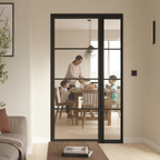 Premium Industrial Style Offset French Doors with Demi Panel - Large Glass Panes for Modern Design and Light Entry