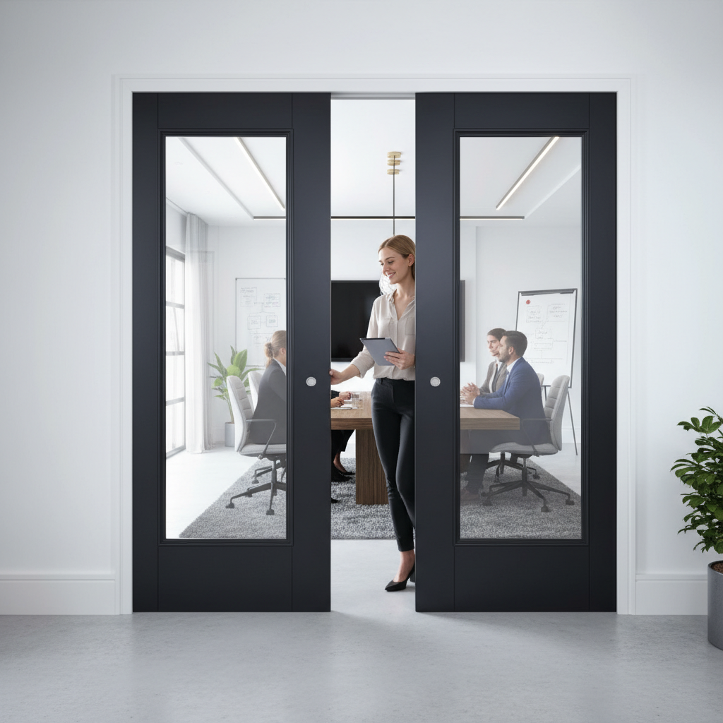 Premium Telescopic Pocket Door System with Clear Glazed Panels for Elegant Space Transformation