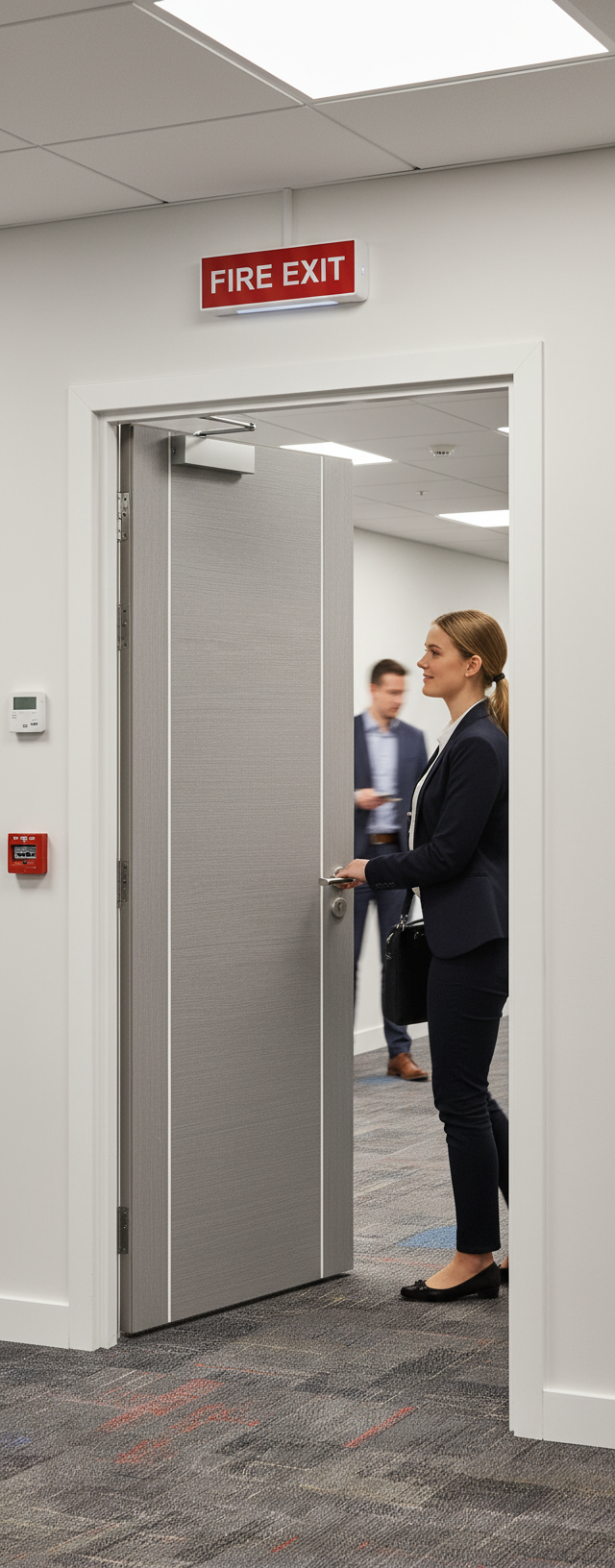 Premium Fully Finished FD30 Internal Fire Door with Aluminium Inlays in Contemporary Grey Veneer for Modern Interiors