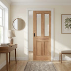 Internal Pocket Door Set 100mm Fully Finished Rustic Oak 4 Panel Glazed