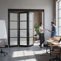 Premium 3 Door Reeded Glazed Industrial Style Folding Doors with Flexible Configurations and Space-Saving Design