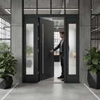 Premium Grey External Double Sidelight Door Set with Pull Bar Handle and Enhanced Stability Features