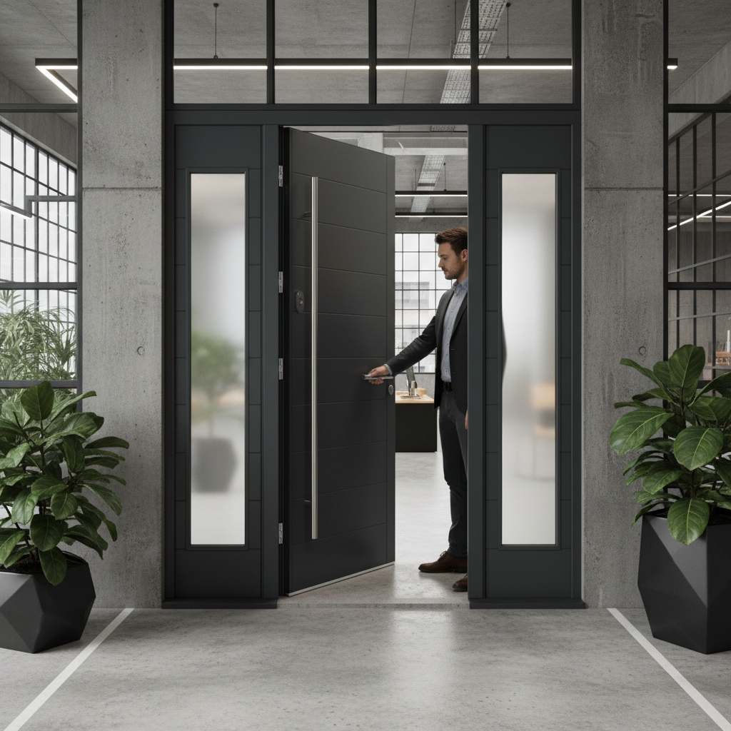 Premium Grey External Double Sidelight Door Set with Pull Bar Handle and Enhanced Stability Features