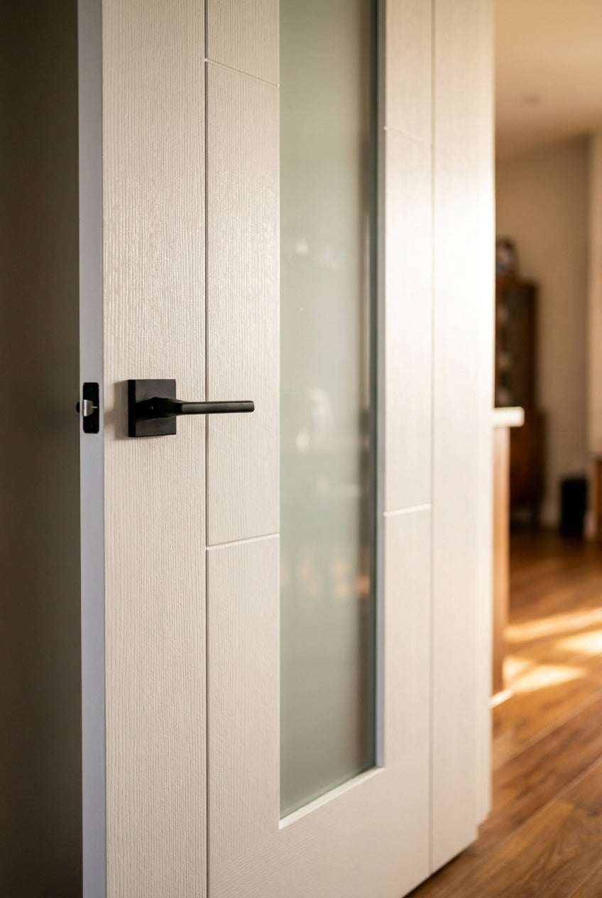 Internal White Door with 1 Light Obscure Glass, Primed Finish - detail view