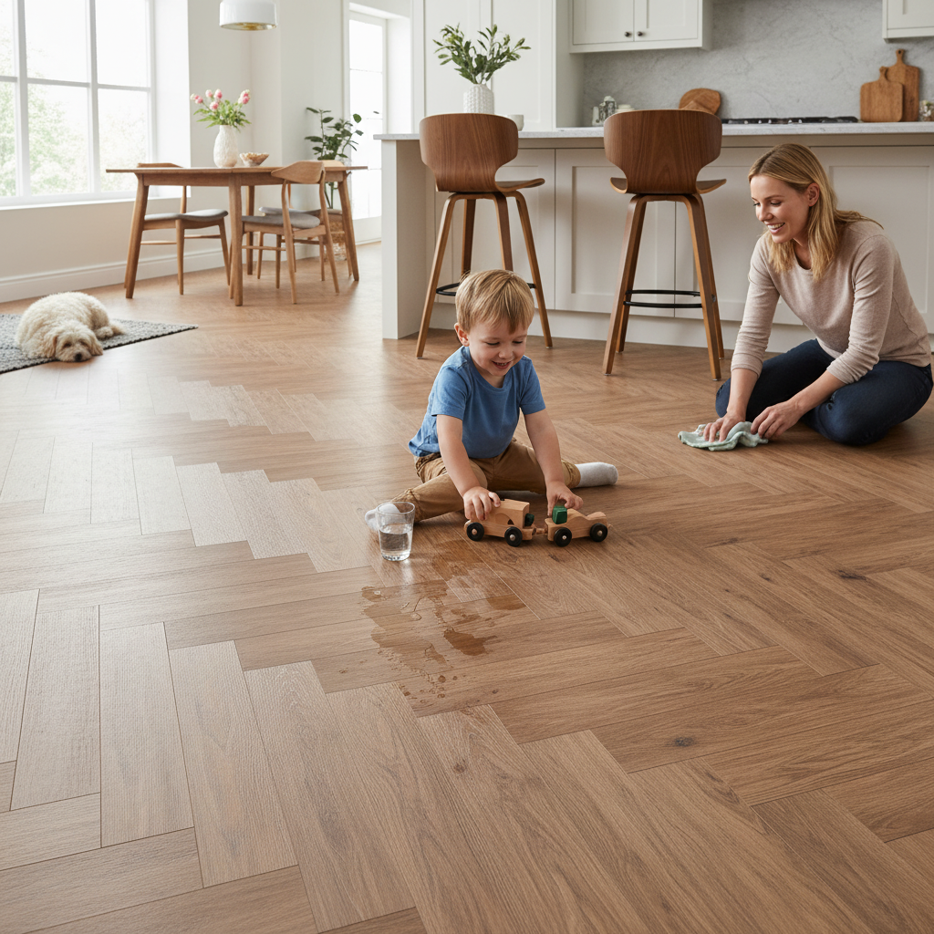 Premium Herringbone 5mm Embossed Rigid Core Vinyl Flooring with Purecoat Finish and Easy Installation - Image 2