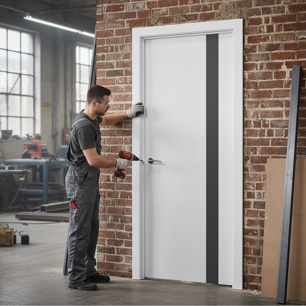 Premium Internal White Door with Dark Grey Insert - Modern Fire Door Design for Unique Style