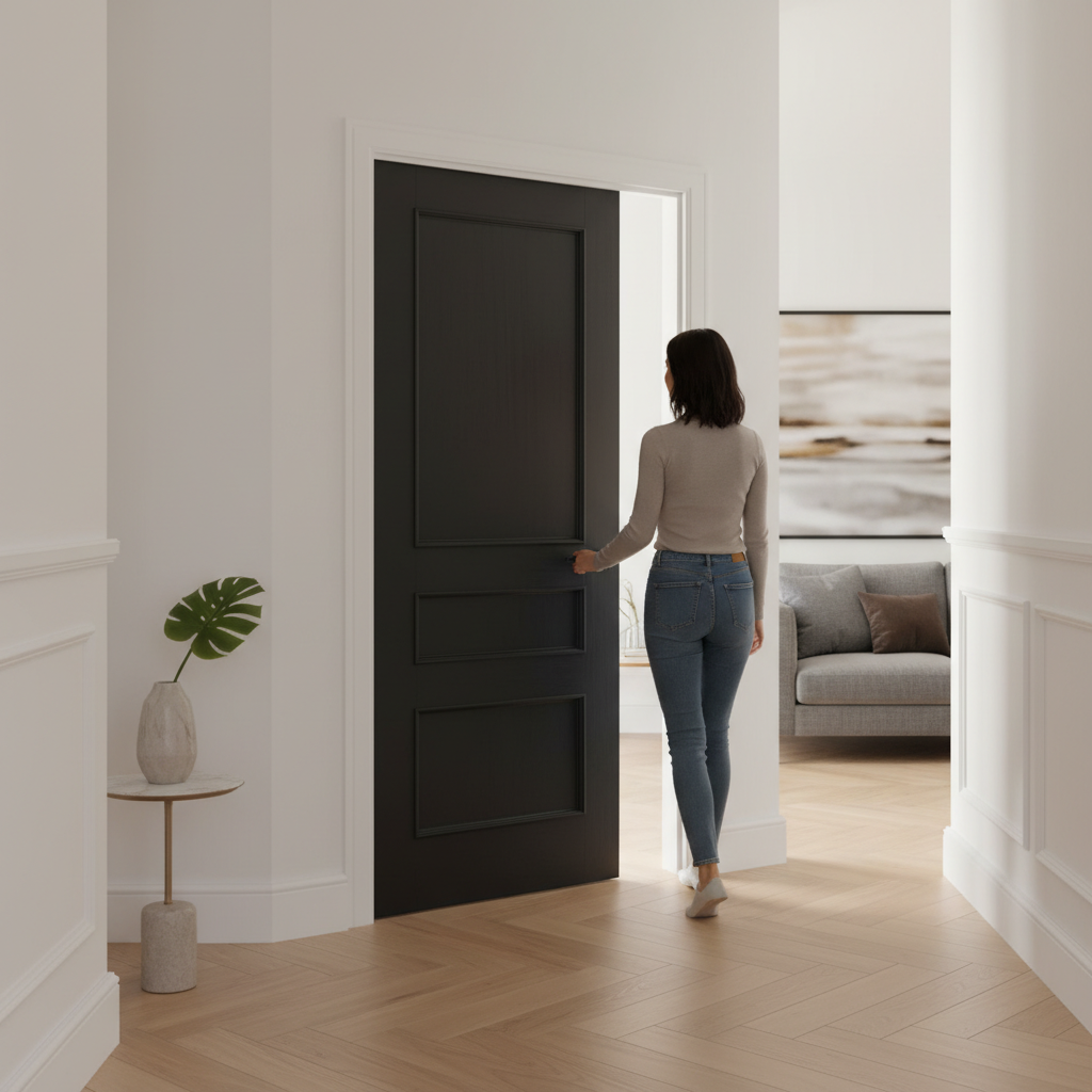 Premium 3-Panel Internal Door with Dark Charcoal Finish and Engineered Construction for Strength and Stability