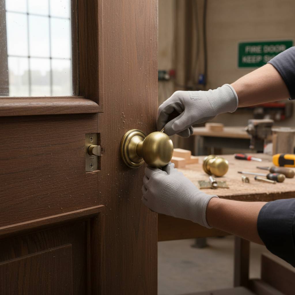 Premium Antique Brass Mushroom Mortice Fire Door Knob Set with Ball Bearing Hinges and Tubular Latch for Enhanced Safety and Elegance