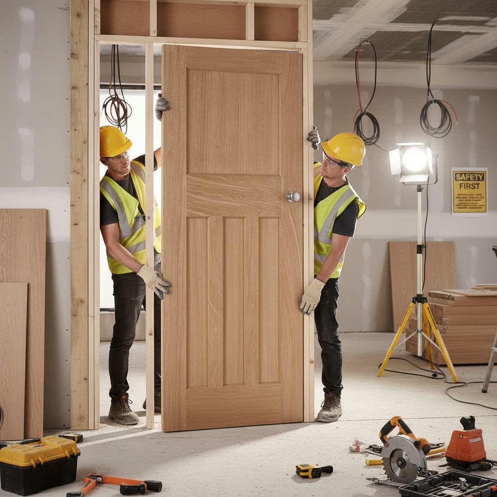 Premium Heavy Duty Fire Door with American White Oak Veneer and Multiple Panel Options for Enhanced Safety and Design