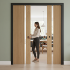 Premium Modern Oak Double Pocket Door Set with Galvanised Steel Frame and Adjustable Runners for Seamless Sliding