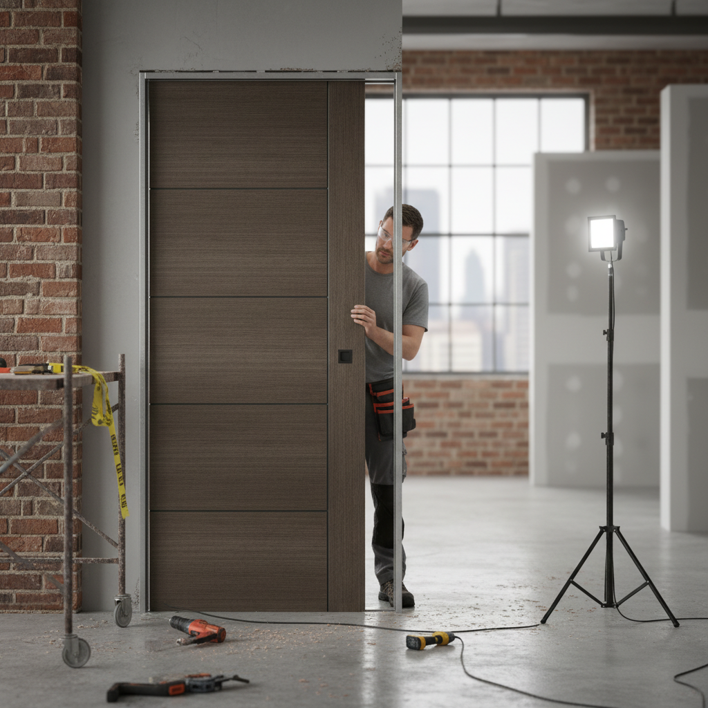 Premium 5P Pocket Door Set in Chocolate Grey with Adjustable Frame and Soft Closing Features