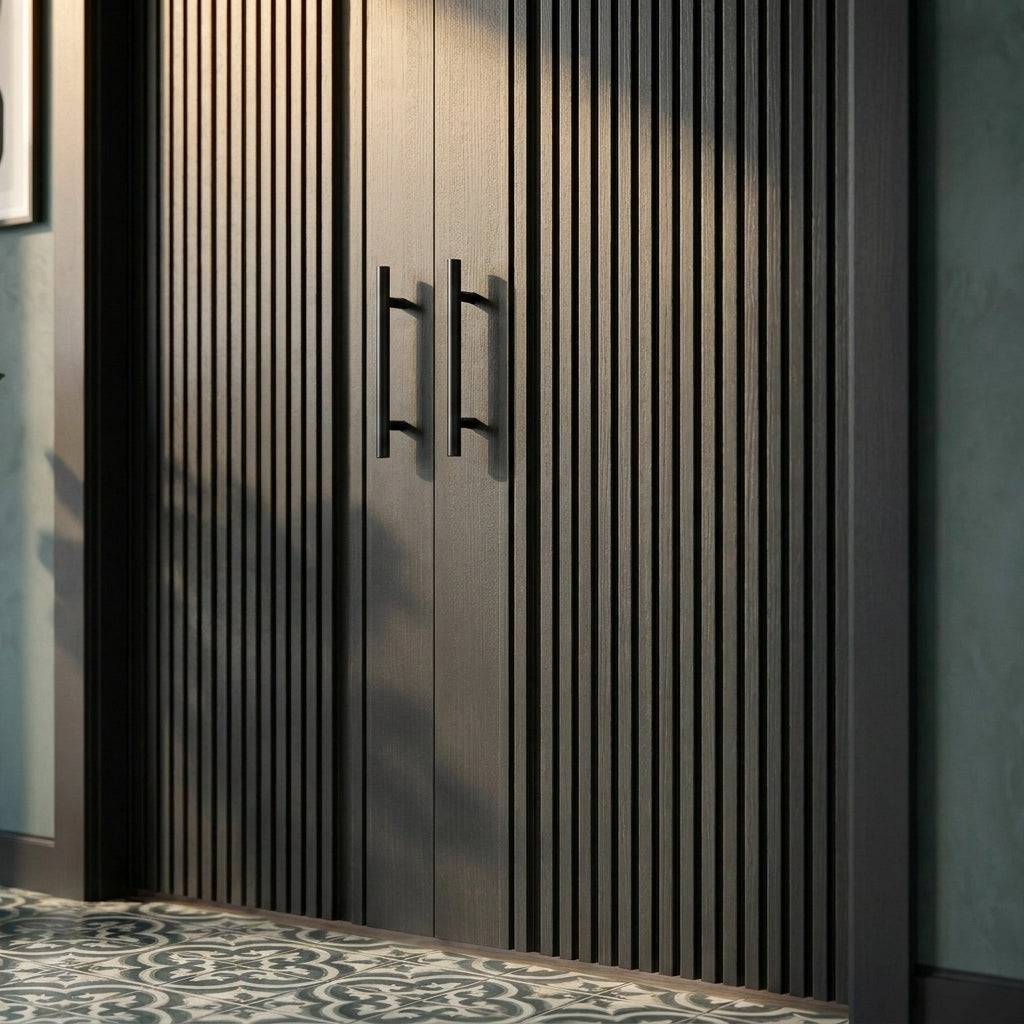 Internal Double Door, Charcoal Black, Fully Finished, Solid Engineered Core - detail view
