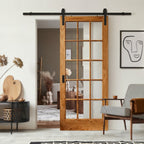 Clear Pine Internal Sliding Door, Unfinished, Solid Core, Clear Glass Glazing - detail view