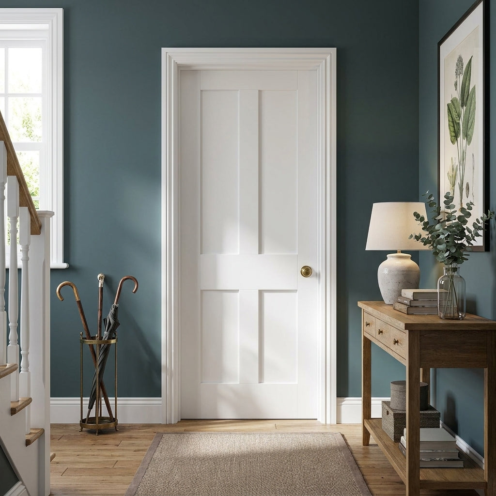 FD30 Fire Door White Internal Primed Flat Victorian Shaker 4 Panel