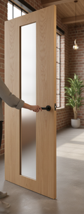 Premium Internal Oak Fully Finished Door with Obscure Glass Panel for Contemporary Spaces