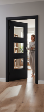 Premium Internal Black Primed 3L Clear Glazed Door with Engineered Construction and Detailed Mouldings for Luxurious Interiors