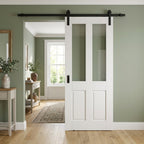 Internal White Sliding Door with 2 Light Clear Glass Panels - Victorian Design