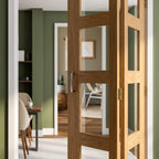 Bi-fold Oak Internal Door Unfinished Shaker 4 Light Clear Glass - detail view