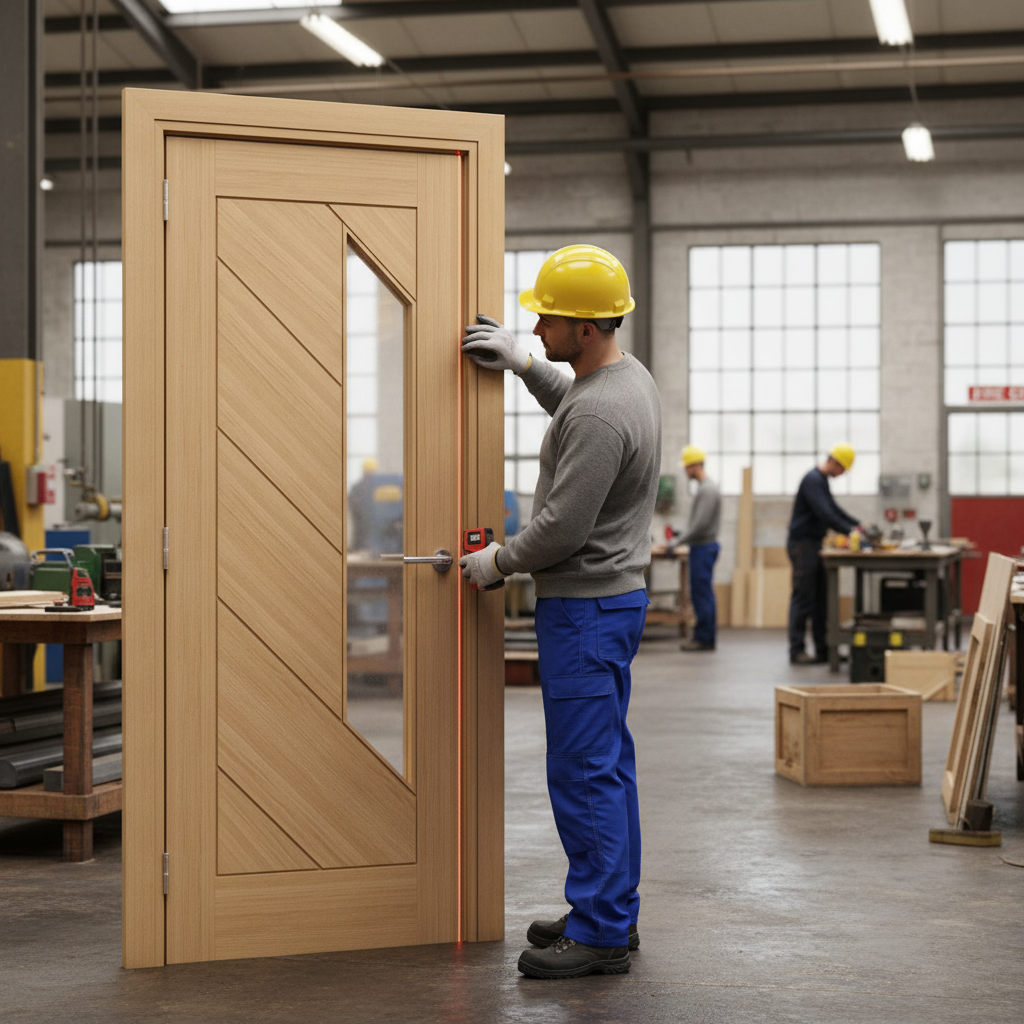 Premium Glazed Fire Door with American White Oak Veneer and FD30 Fire Glass - Fully Finished with Solid Core