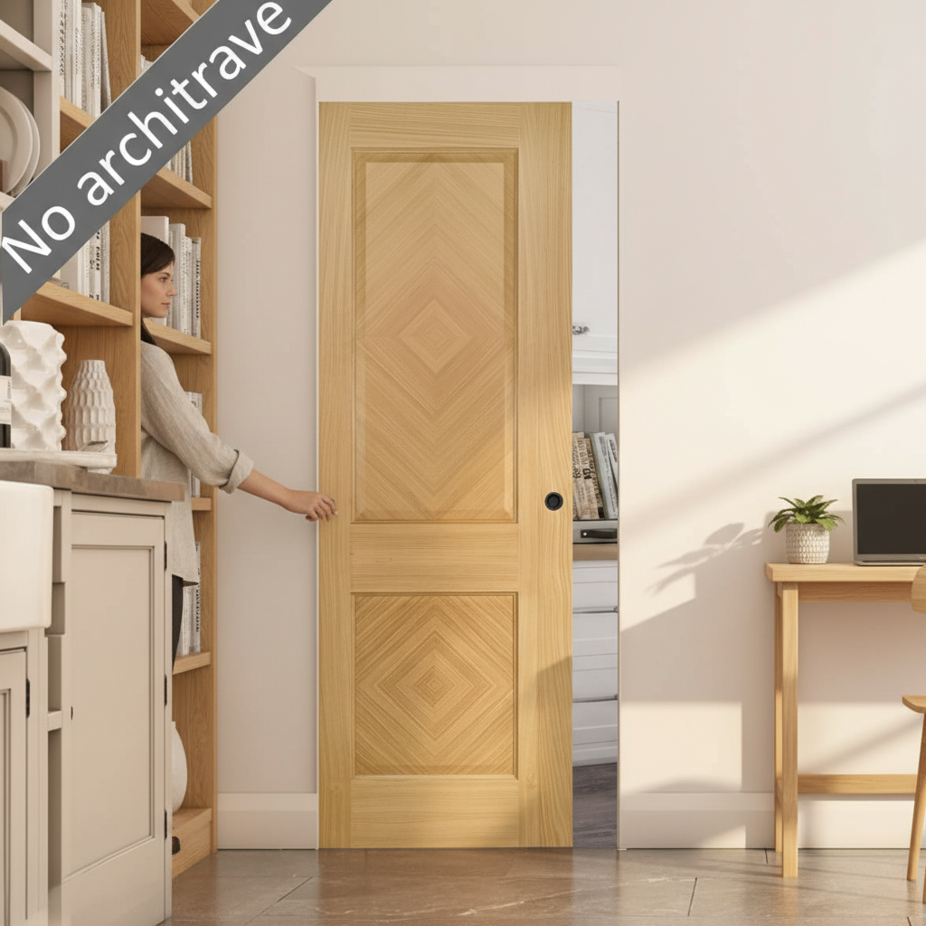 Premium Flush Pocket Door System with No Bottom Track, Adjustable Features, and Timeless Design for Space-Saving Solutions