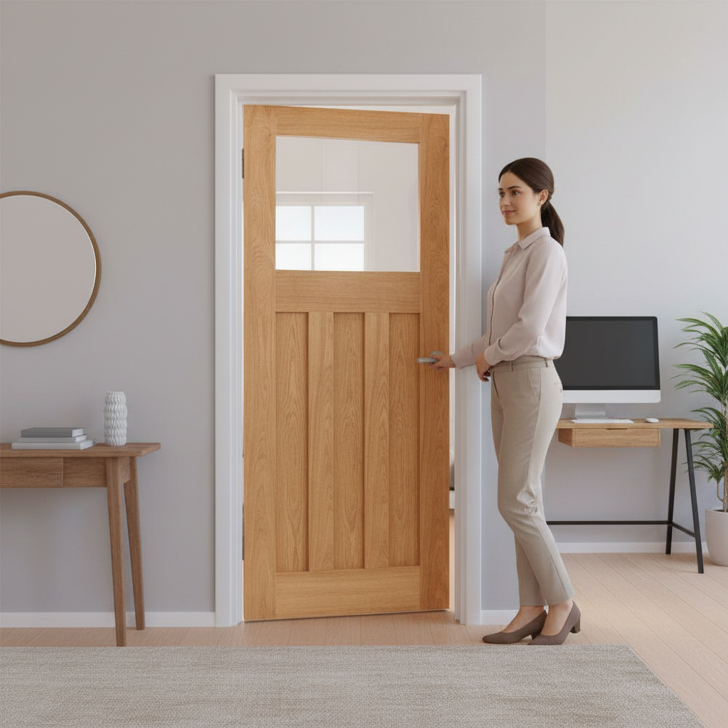 Internal Fire Door with 1930's Design - 3 Panel 1 Light Clear Glass, 30-Minute Fire Resistance - Image 2