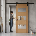 Premium Fully Finished 7 Panel 3 Light Clear Glass Sliding Door with Durable Oak Finish and Space-Saving Track