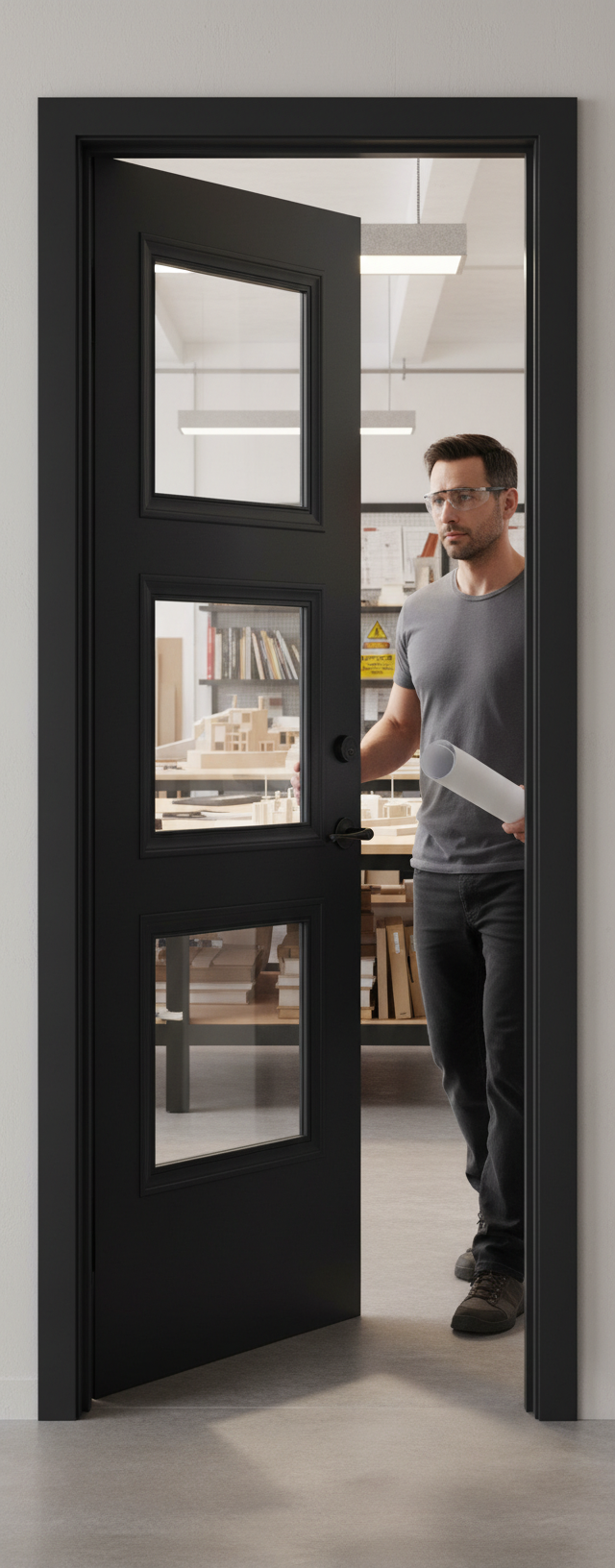 Premium 3L Black Glazed Internal Door with Solid Timber and Bolection Moulds for Elegant Home D?or