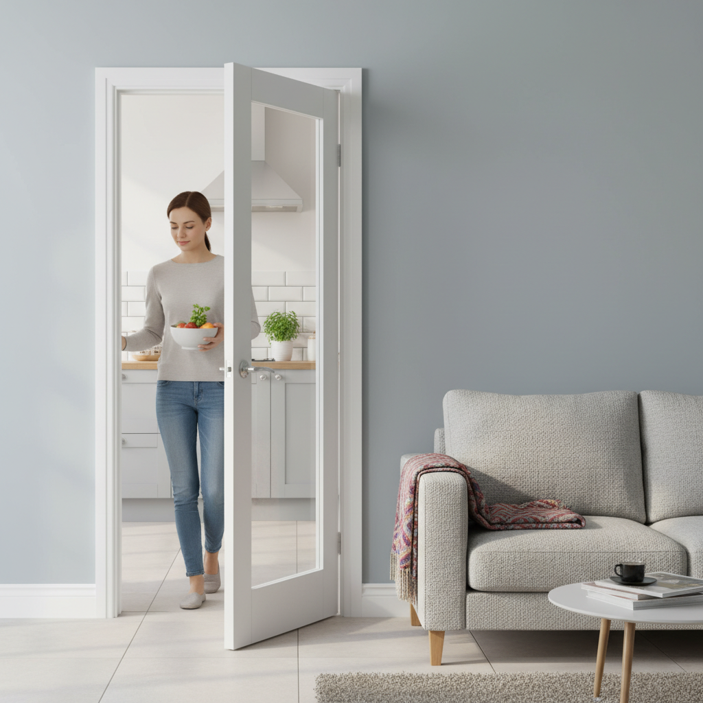 Premium White Primed Shaker 1 Light Internal Door with Clear Glazing and V Grooves for Modern Elegance