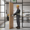 Premium Contemporary Oak Fire Door with Five Horizontal Panels and Solid High-Density Core for Enhanced Safety